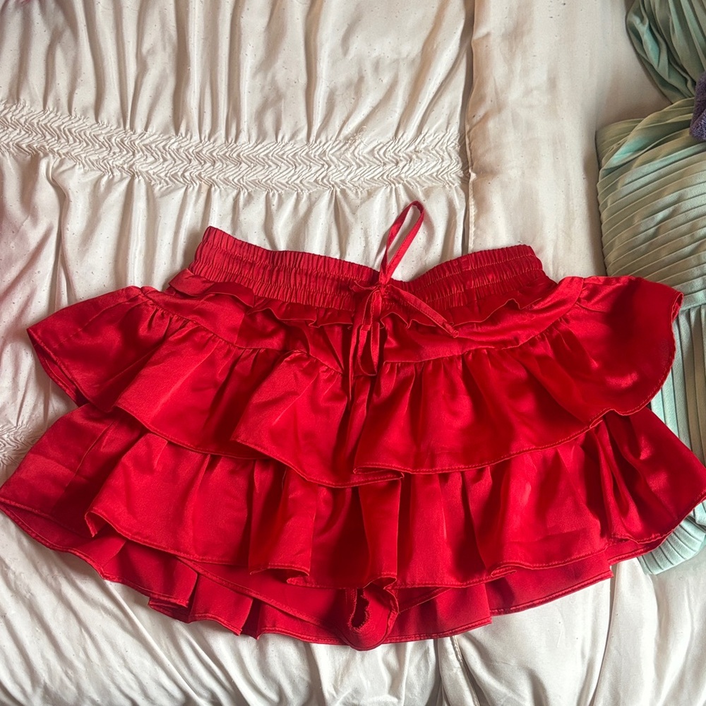 Red Ruffled Skirt with shorts underneath